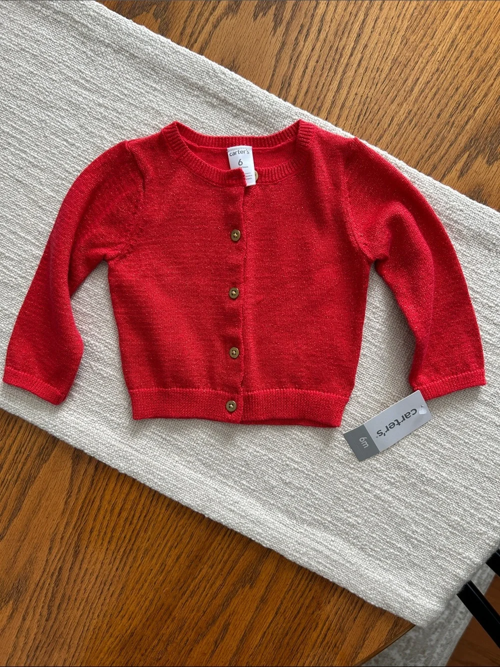 Carter's Bright Red Sparkly Knit Baby Cardigan Size 6M NWT